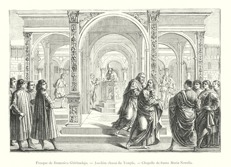 Domenico Ghirlandajo 的壁画，Joachim Hunting from the Temple，Santa Maria Novella 教堂（雕刻） 作者 意大利学校