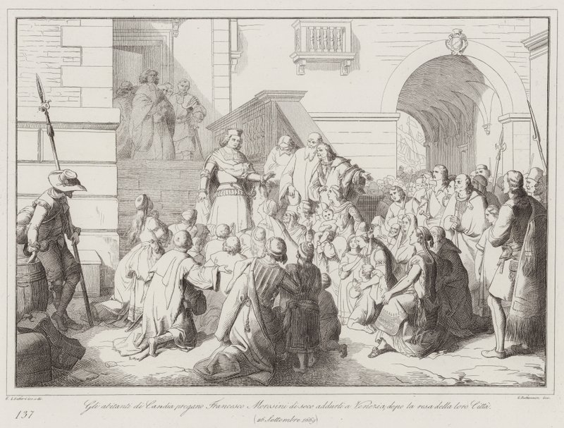 Gli abitanti di Candia pregano Francesco Morosini di seco addurli a Venezia, dopo la resa della loro Citta 作者 意大利学校