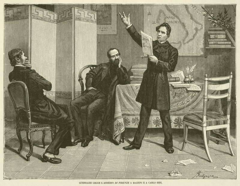 Guerrazzi 为马志尼和卡洛比尼朗读佛罗伦萨之围（版画） 作者 意大利学校