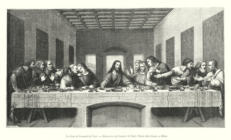 La Cene de Leonard de Vinci，Refectoire du Couvent de Santa Maria delle Grazie，在米兰（雕刻） 作者 意大利学校
