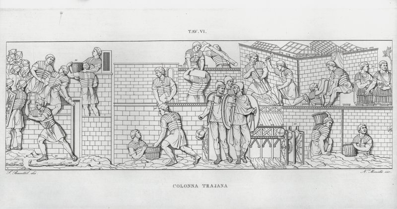 特拉贾纳柱（La Colonna Trajana），特拉贾纳柱（雕版印刷）。 作者 意大利学校