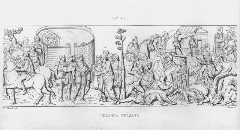 特拉贾纳柱（La Colonna Trajana），特拉贾纳柱（雕版印刷）。 作者 意大利学校