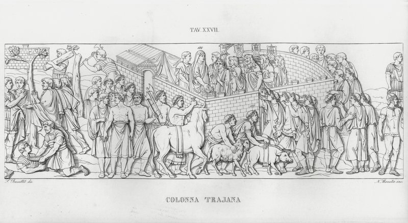 特拉贾纳柱（La Colonna Trajana），特拉贾纳柱（雕版印刷）。 作者 意大利学校