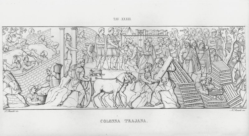 特拉贾纳柱（La Colonna Trajana），特拉贾纳柱（雕版印刷）。 作者 意大利学校