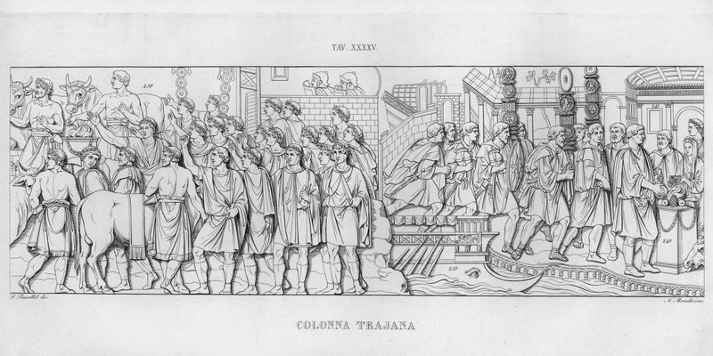 特拉贾纳柱（La Colonna Trajana），特拉贾纳柱（雕版印刷）。 作者 意大利学校