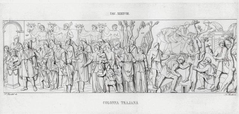 特拉贾纳柱（La Colonna Trajana），特拉贾纳柱（雕版印刷）。 作者 意大利学校