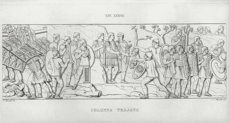 特拉贾纳柱（La Colonna Trajana），特拉贾纳柱（雕版印刷）。 作者 意大利学校