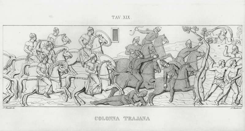 特拉贾纳柱（La Colonna Trajana），特拉贾纳柱（雕版印刷）。 作者 意大利学校