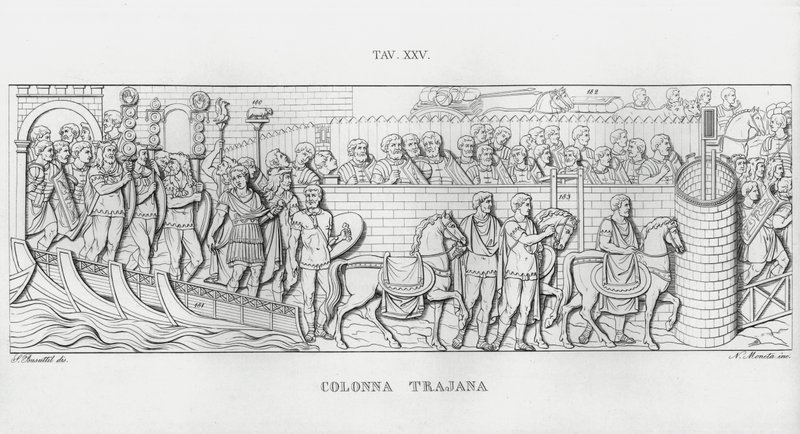 特拉贾纳柱（La Colonna Trajana），特拉贾纳柱（雕版印刷）。 作者 意大利学校