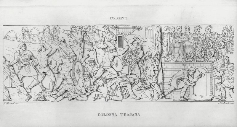 特拉贾纳柱（La Colonna Trajana），特拉贾纳柱（雕版印刷）。 作者 意大利学校