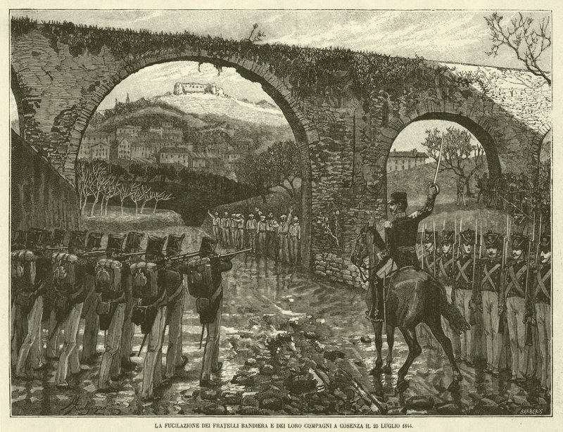 1844 年 7 月 25 日在科森扎枪杀旗兄弟及其同伴（版画） 作者 意大利学校