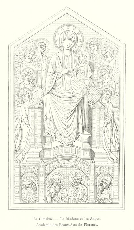 Cimabue，圣母玛利亚和天使，佛罗伦萨美术学院（版画） 作者 意大利学校