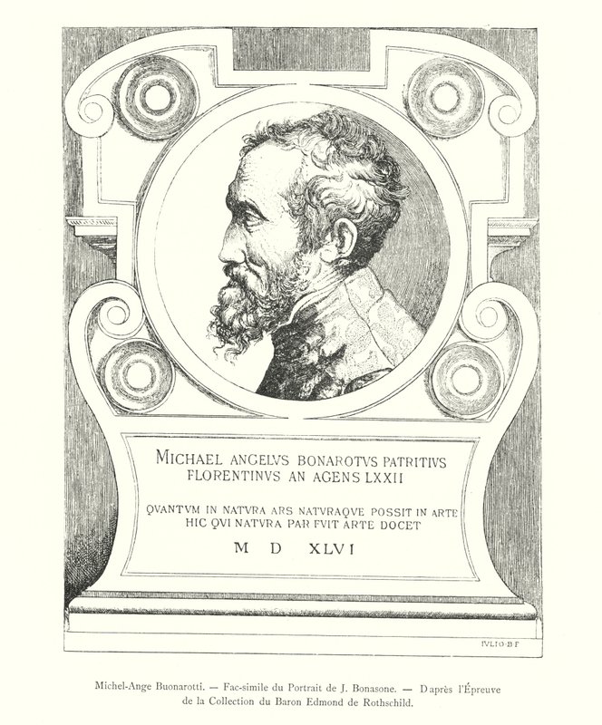 Michel-Ange Buonarotti，J Bonasone 肖像的复制品，经埃德蒙·德·罗斯柴尔德男爵 (Baron Edmond de Rothschild) 收藏（版画） 作者 意大利学校