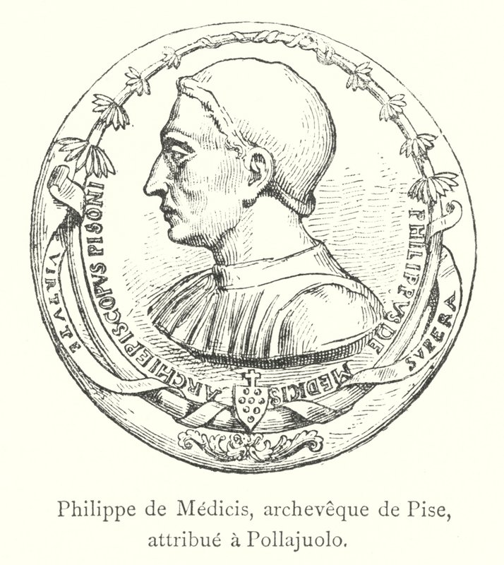 比萨大主教菲利普·德·美第奇斯 (Philippe de Medicis) 归功于 Pollajuolo（雕刻） 作者 意大利学校