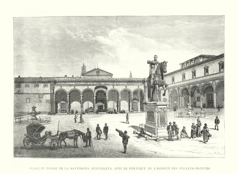 Santissima Annunziata 广场和教堂，带有儿童收容所门廊（雕刻） 作者 意大利学校