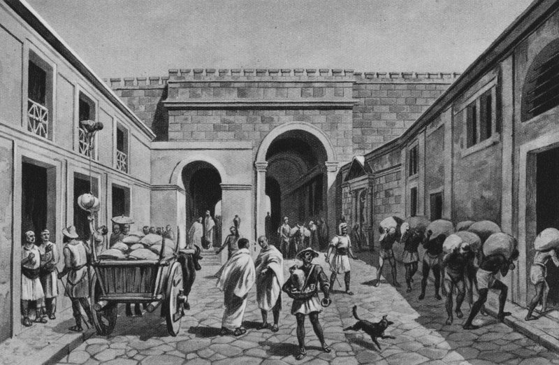 庞贝城：Porta Marina（石版画） 作者 意大利学校