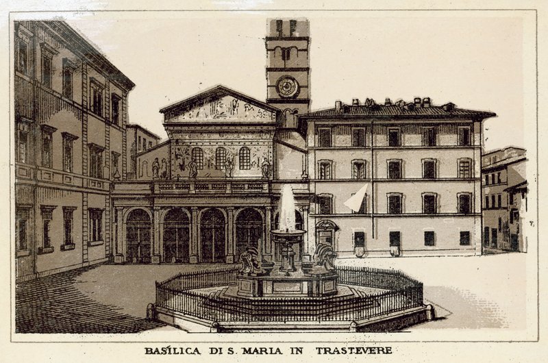 罗马：Trastevere的Santa Maria大教堂（石碑）。 作者 意大利学校