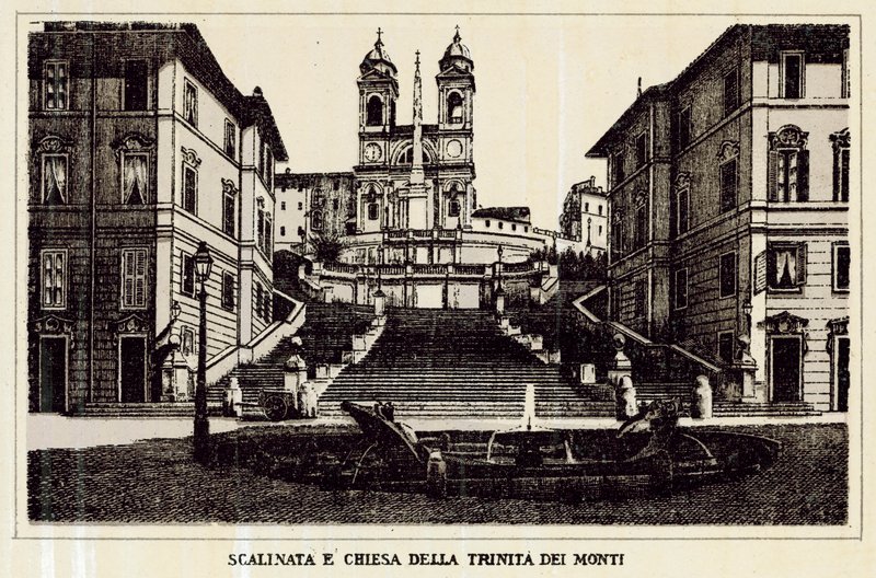 罗马：Trinita Dei Monti 的楼梯和教堂（石版画） 作者 意大利学校
