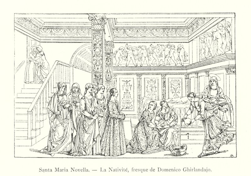 新圣母玛利亚, La Nativite, fresque de Domenico Ghirlandajo (雕刻) 作者 意大利学校