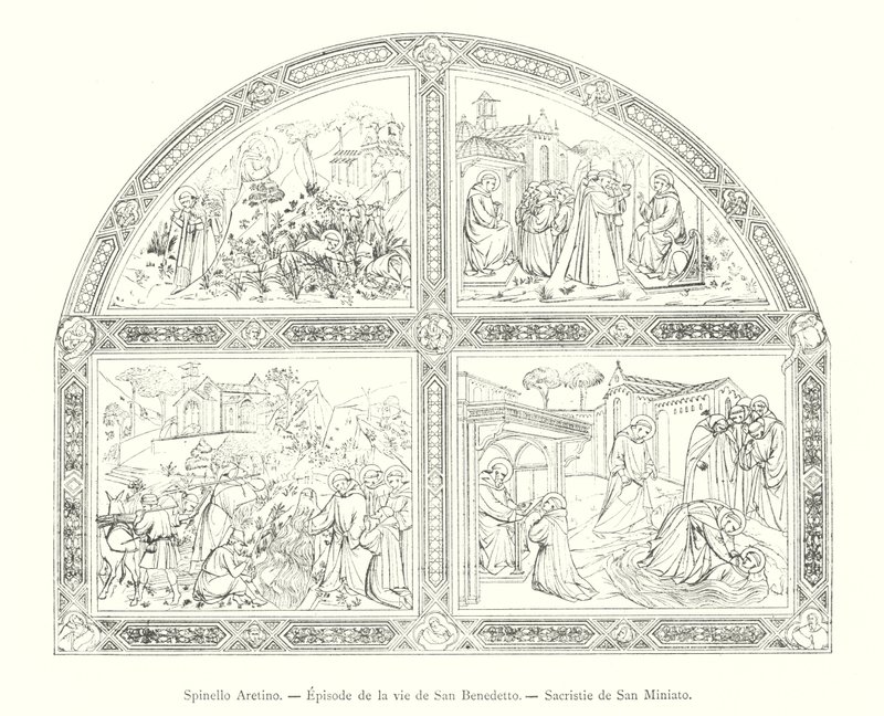 Spinello Aretino, Episode de la vie de San Benedetto, Sacristie de San Miniato (雕刻) 作者 意大利学校