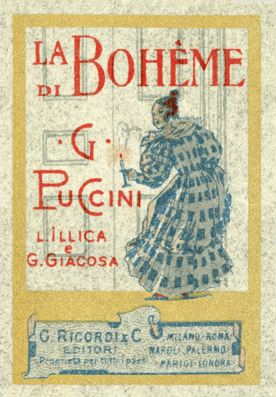 Giacomo Puccinis La Boheme的邮票大小广告于1896年首次亮相 作者 意大利学校
