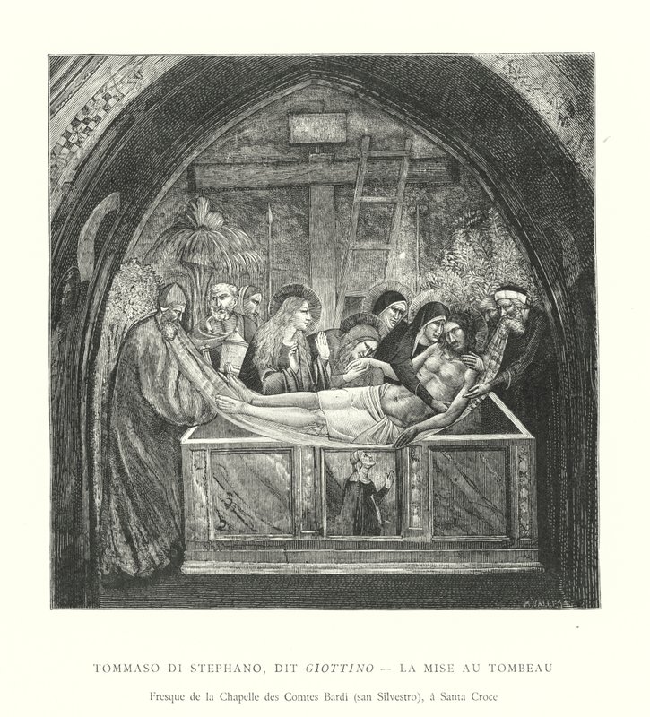 Tommaso di Stephano, dit Giottino, La Mise au Tombeau, Fresque de la Chapelle des Comtes Bardi, san Silvestro, a Santa Croce (雕刻) 作者 意大利学校