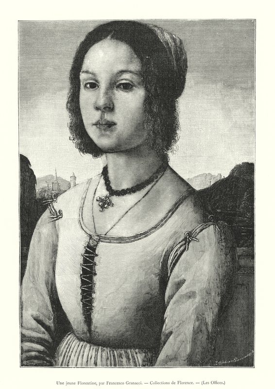 Une jeune Florentine, par Francesco Granacci, Collections de Florence, Les Offices (engraving) 作者 意大利学校
