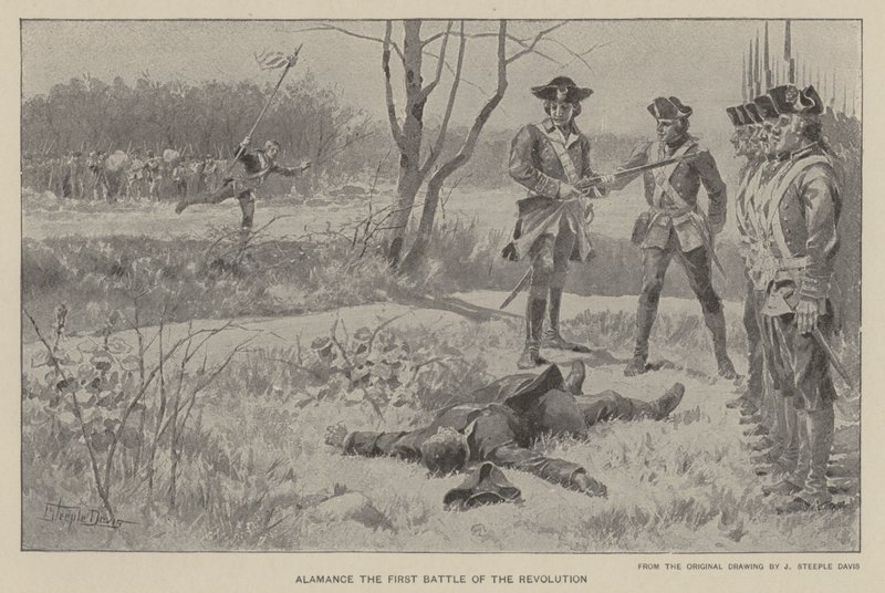 Alamance, the first battle of the revolution (litho) 作者 J.（之后）尖塔·戴维斯（Steeple Davis）
