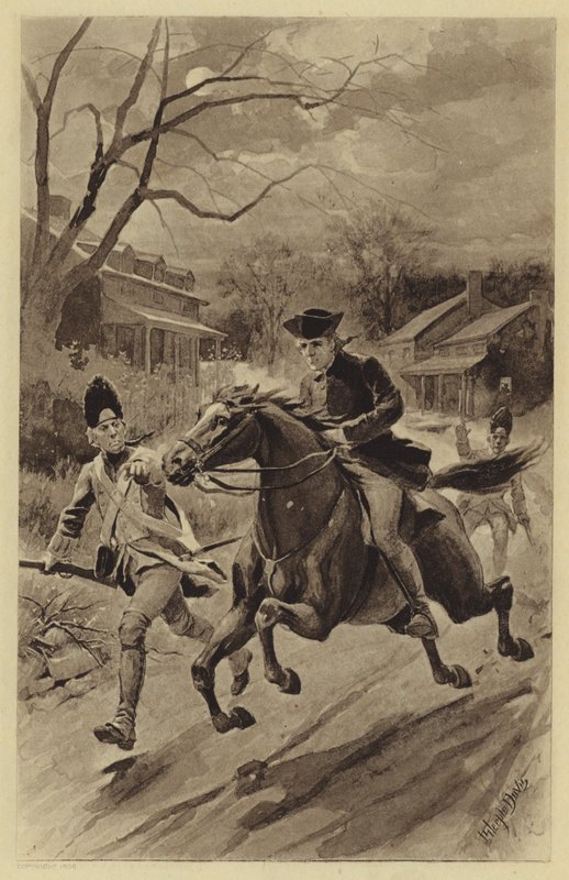 保罗·里维尔的骑行（石版画） 作者 J.（之后）尖塔·戴维斯（Steeple Davis）