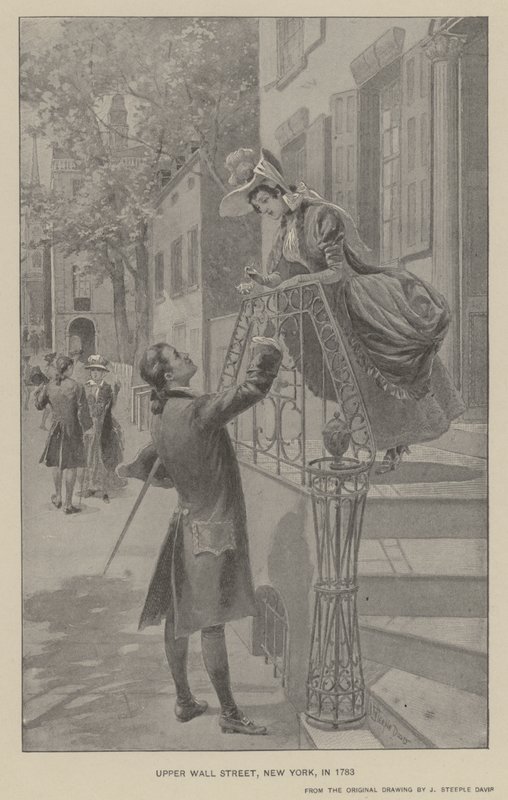纽约上华尔街，1783 年（石版画） 作者 J.（之后）尖塔·戴维斯（Steeple Davis）