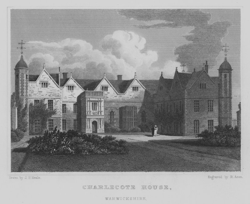 沃里克郡查尔科特宫（Charlecote House）（雕刻版）。 作者 约翰·普雷斯顿·尼尔