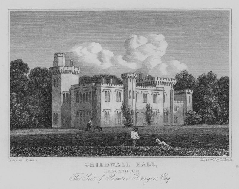 兰开夏郡Childwall Hall，Bamber Gascoyne, Esquire的所在地（雕刻）。 作者 约翰·普雷斯顿·尼尔