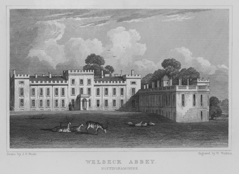 诺丁汉郡韦尔贝克修道院（雕刻）（Welbeck Abbey, Nottinghamshire）。 作者 约翰·普雷斯顿·尼尔