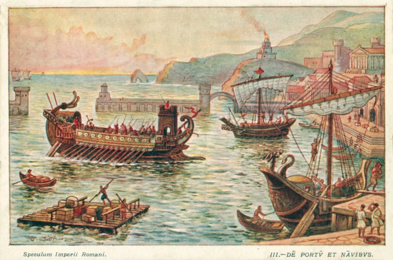Ancient Roman port and ships (colour litho) 作者 威廉姆森