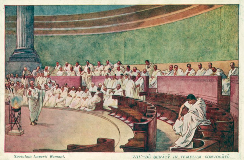 西塞罗在古罗马元老院攻打喀提林（彩色石版画） 作者 威廉姆森