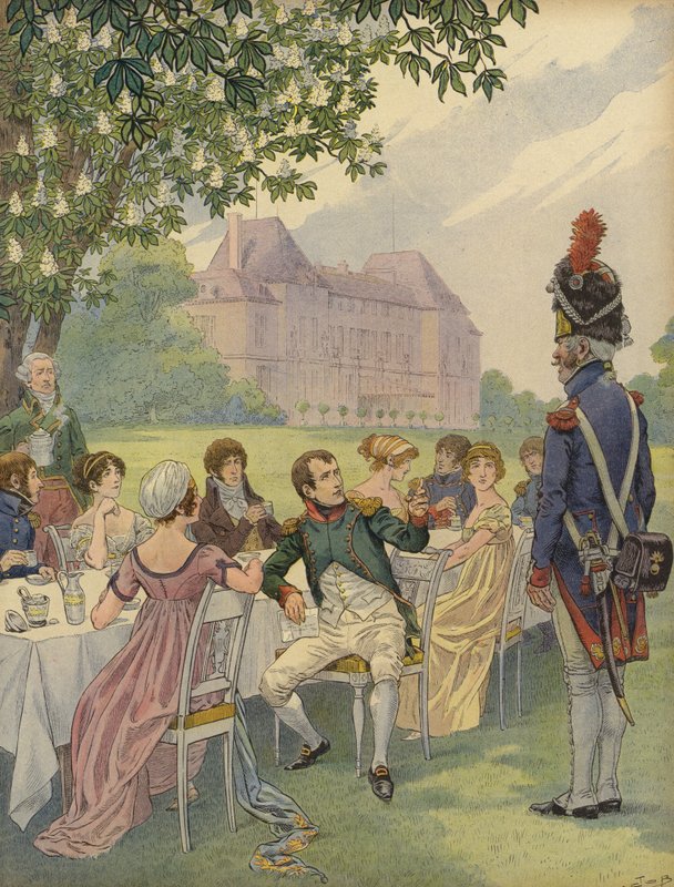 Napoleon Bonparte和Josephine在Chateau de Malmaison的花园聚会上 作者 雅克·玛丽·加斯顿·昂布雷·布雷维尔（工作）