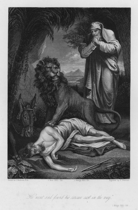 The Disobedient Prophet, I Kings XIII, 28 (engraving) 作者 詹姆斯（后）诺斯科特