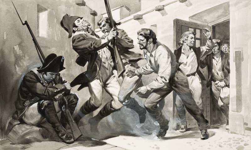 威廉-斯科斯比逃离西班牙监狱（纸面水粉画） 作者 詹姆斯·埃德温·麦康奈尔