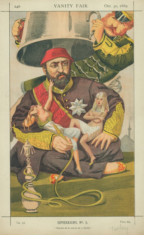 土耳其苏丹阿卜杜勒 - 阿齐兹，1869年10月30日，“名利场”漫画，远离它 作者 詹姆斯·雅克·约瑟夫·天梭