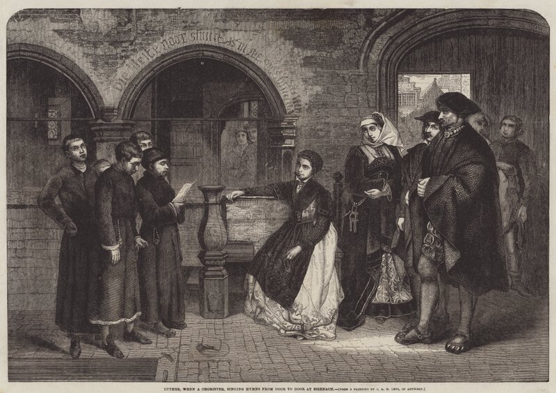 Luther，当一个Chorister，在Eisenach从门到门唱着赞美诗 作者 1月8月Hendrik Leys