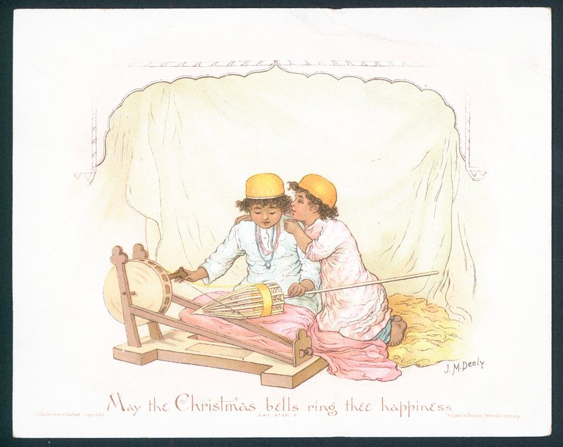 维多利亚时代的圣诞贺卡与两个小男孩（chromolitho） 作者 Jane M. Dealy