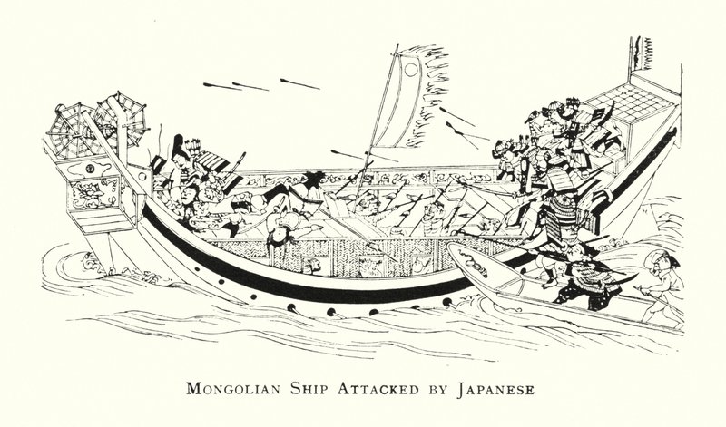 被日军袭击的蒙古船（石版画） 作者 日本学校