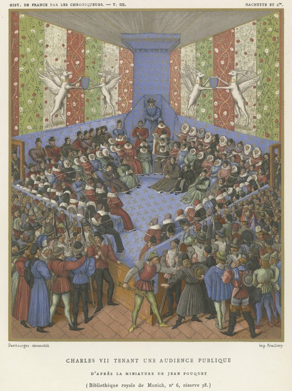 查理七世举行公众观众（chromolitho） 作者 让·富凯
