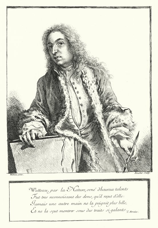 法国艺术家 Antoine Watteau 自画像（版画） 作者 让·安托万（后）瓦托
