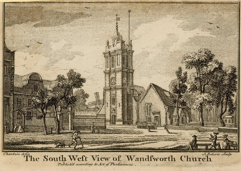 Wandsworth教堂的西南视图 作者 让·巴蒂斯特·克劳德·沙特莱恩