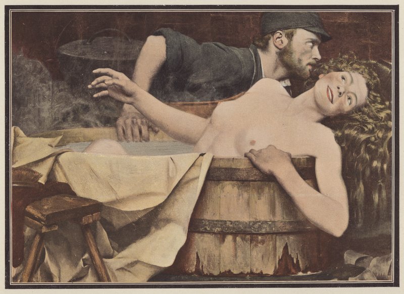 洗完澡后，浴缸中的女人（彩色石版画） 作者 让·尤金·布兰德
