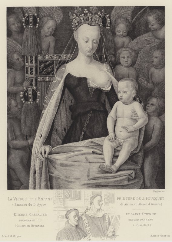 圣母子女被天使包围，c1450 作者 让·富凯
