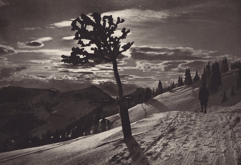 Rigi Kaltbad, Mondnacht im Winter (b/w photo) 作者 让·加贝雷尔