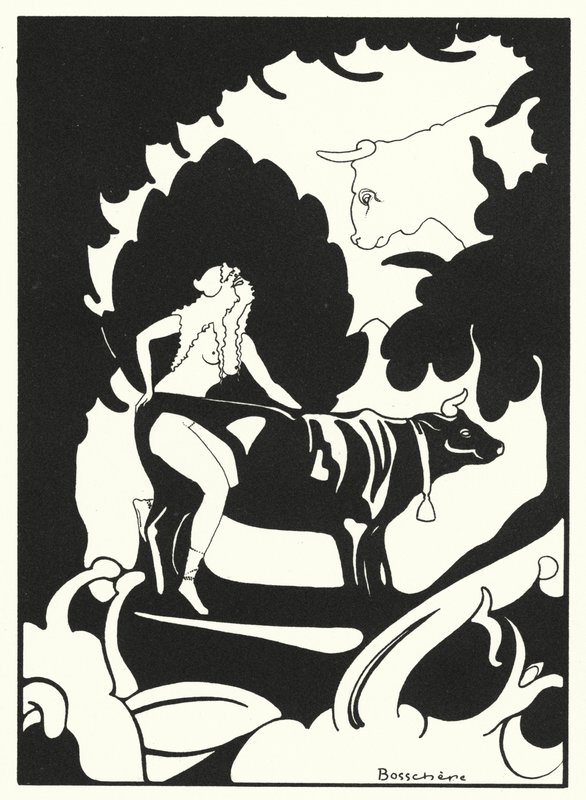 奥维德的爱情书：被一头牛的形象所欺骗（彩色石版画） 作者 让·德博谢尔