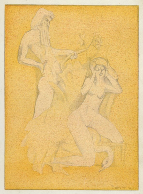 奥维德的爱情书：神圣的奸夫引诱的美丽的莱达（彩色石版画） 作者 让·德博谢尔
